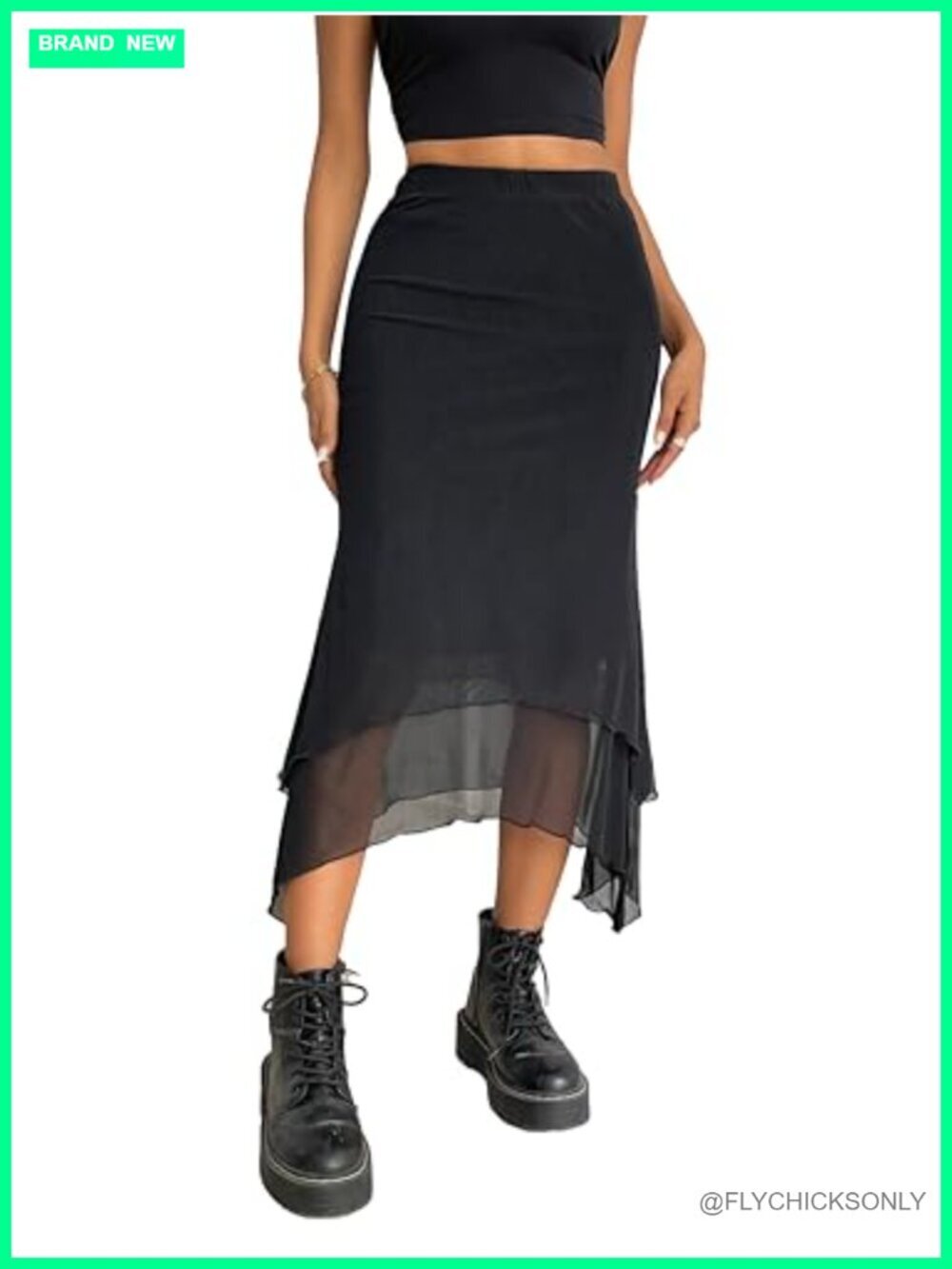 Women Mesh Asymmetrical Mermaid Midi Skirt High Waist Fishtail Long Skirt